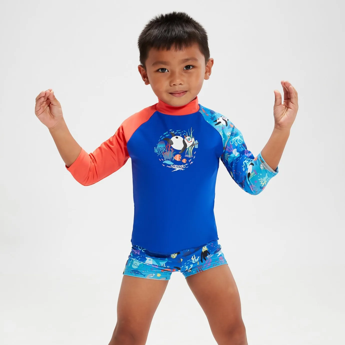 Infant Boys' Long Sleeve Printed Rash Top Coral/Blue*Speedo Discount