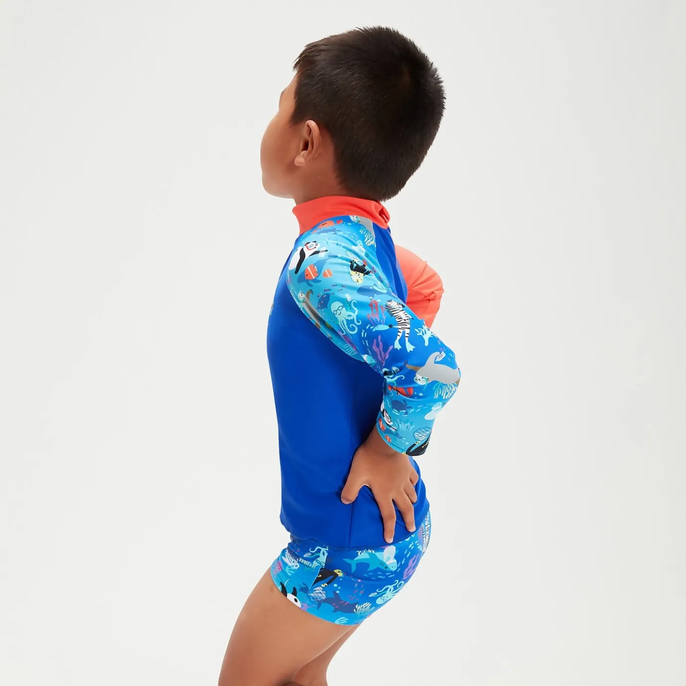 Infant Boys' Long Sleeve Printed Rash Top Coral/Blue*Speedo Discount