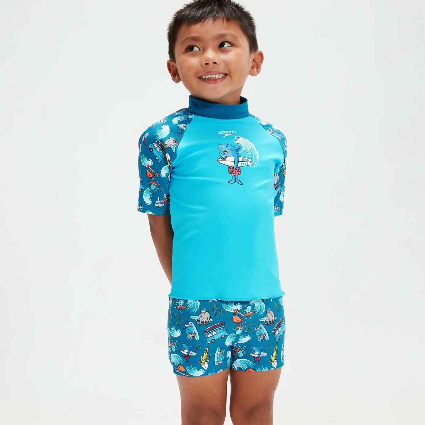 Infant Boys' Short Sleeve Printed Rash Top Set Blue*Speedo Shop