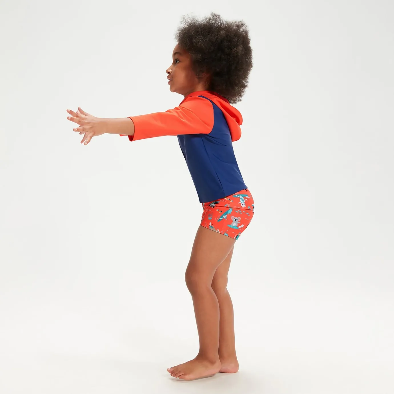 Infant Unisex Learn To Swim Essential Hooded Rash Top Blue/Coral*Speedo Discount