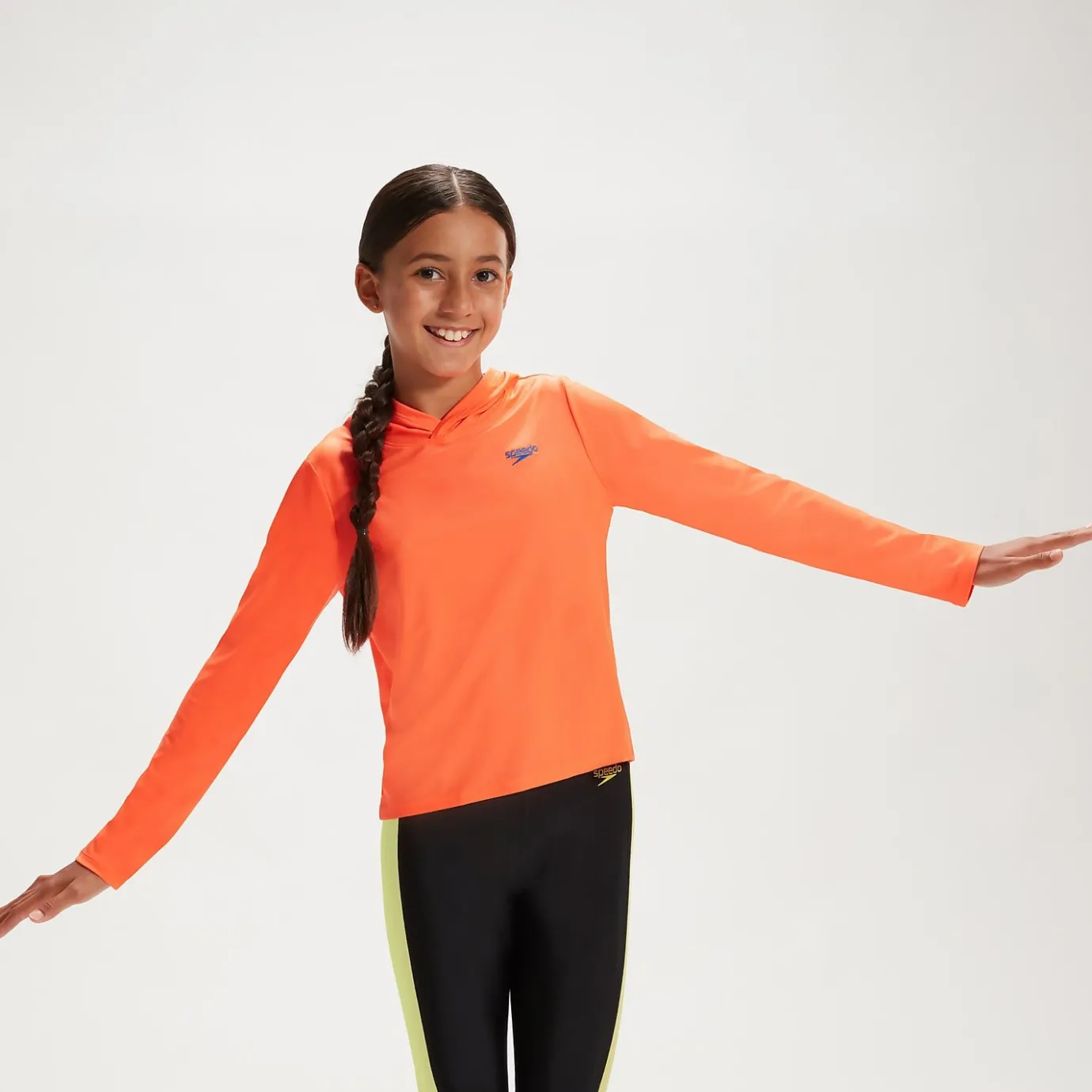 Junior Unisex Hooded Long Sleeve Rash Top Orange/Blue*Speedo Sale