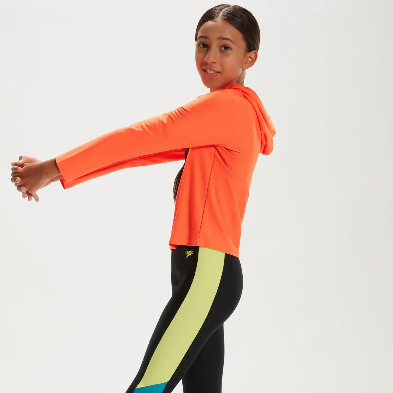 Junior Unisex Hooded Long Sleeve Rash Top Orange/Blue*Speedo Sale