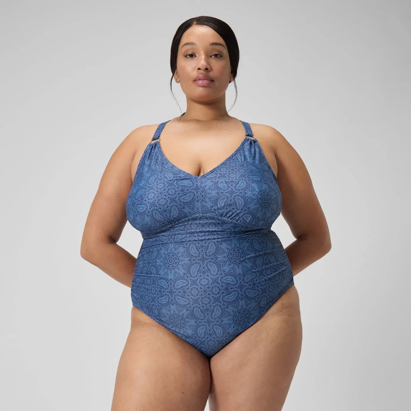Women's Plus Size Shaping Printed V Neck Swimsuit Navy/Blue*Speedo Discount