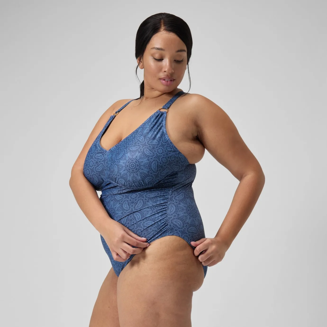 Women's Plus Size Shaping Printed V Neck Swimsuit Navy/Blue*Speedo Discount